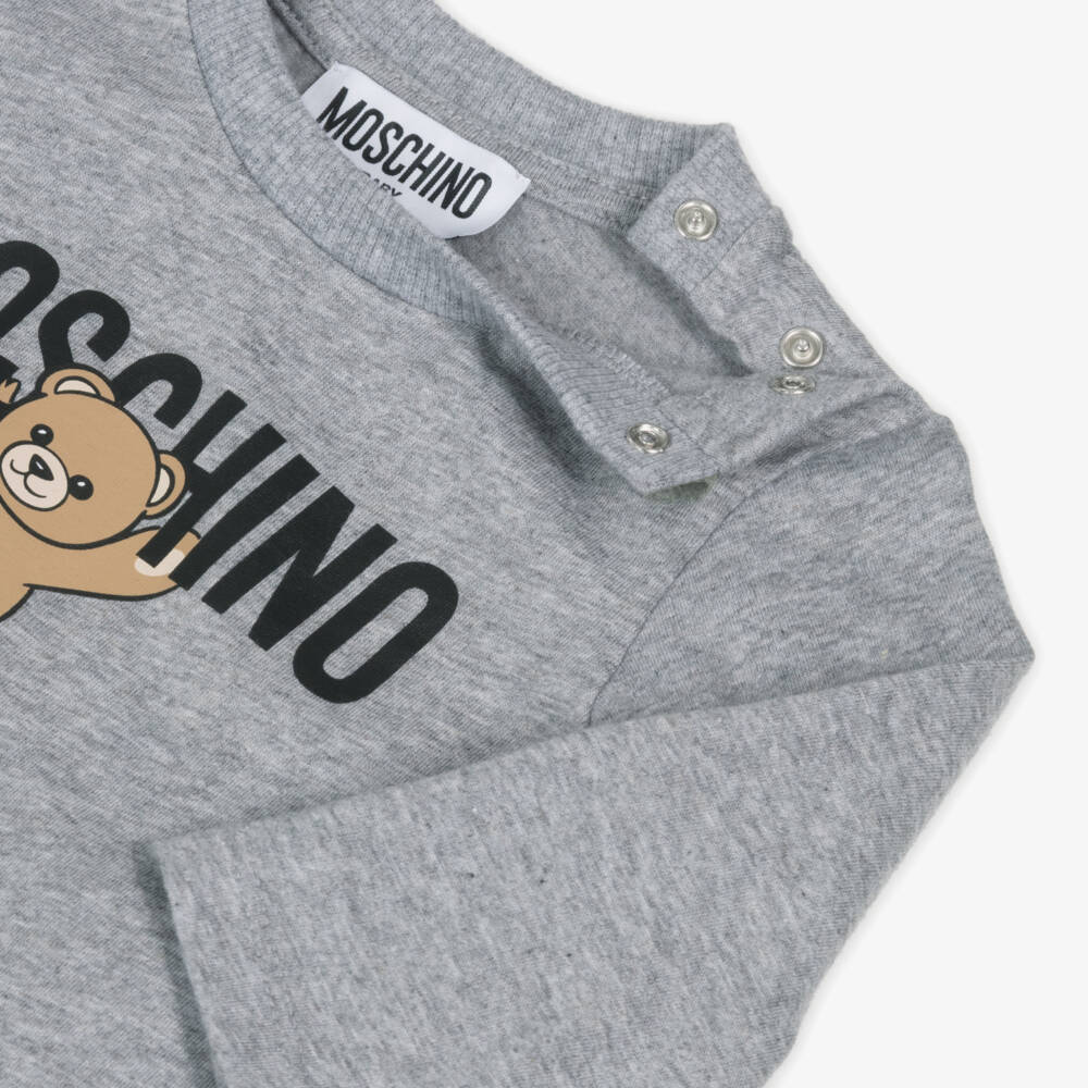 Moschino-Grey Marl Cotton Teddy Bear Logo Top | Childrensalon