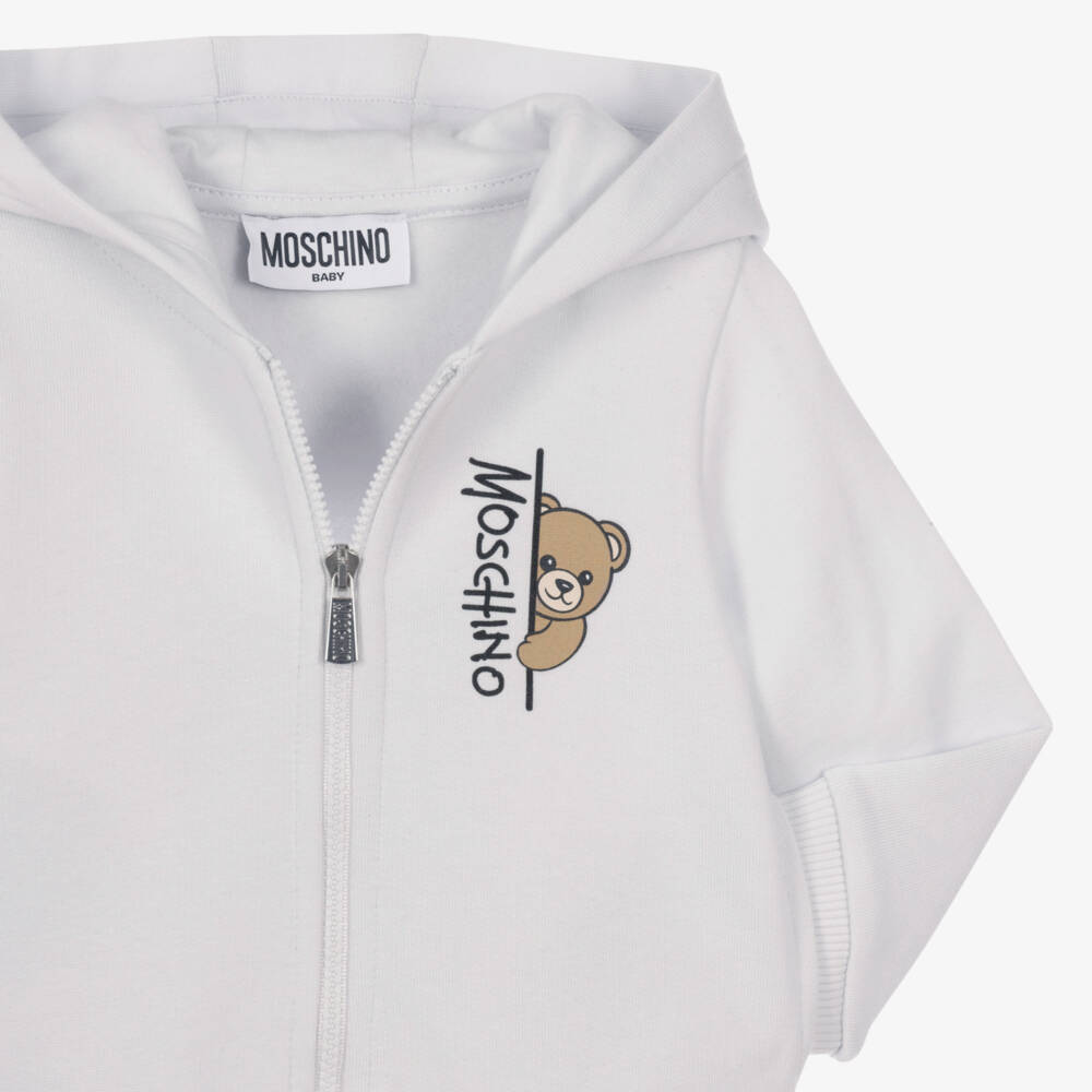 Moschino-Ice Grey Cotton Teddy Bear Tracksuit | Childrensalon