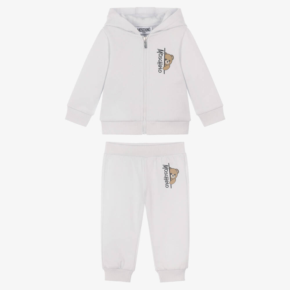 Moschino-Ice Grey Cotton Teddy Bear Tracksuit | Childrensalon