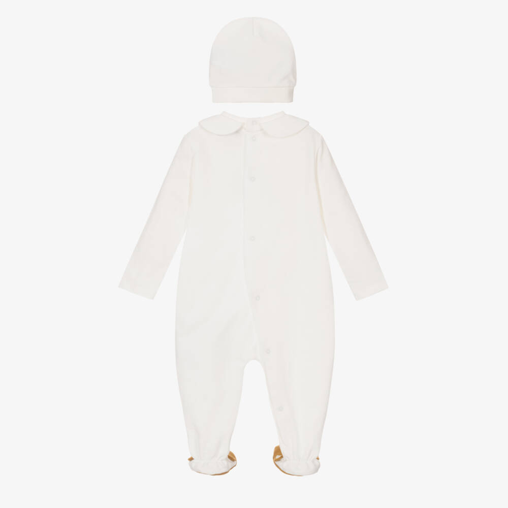 Moschino-Ivory Bear & Rainbow Cotton Babysuit Gift Set | Childrensalon