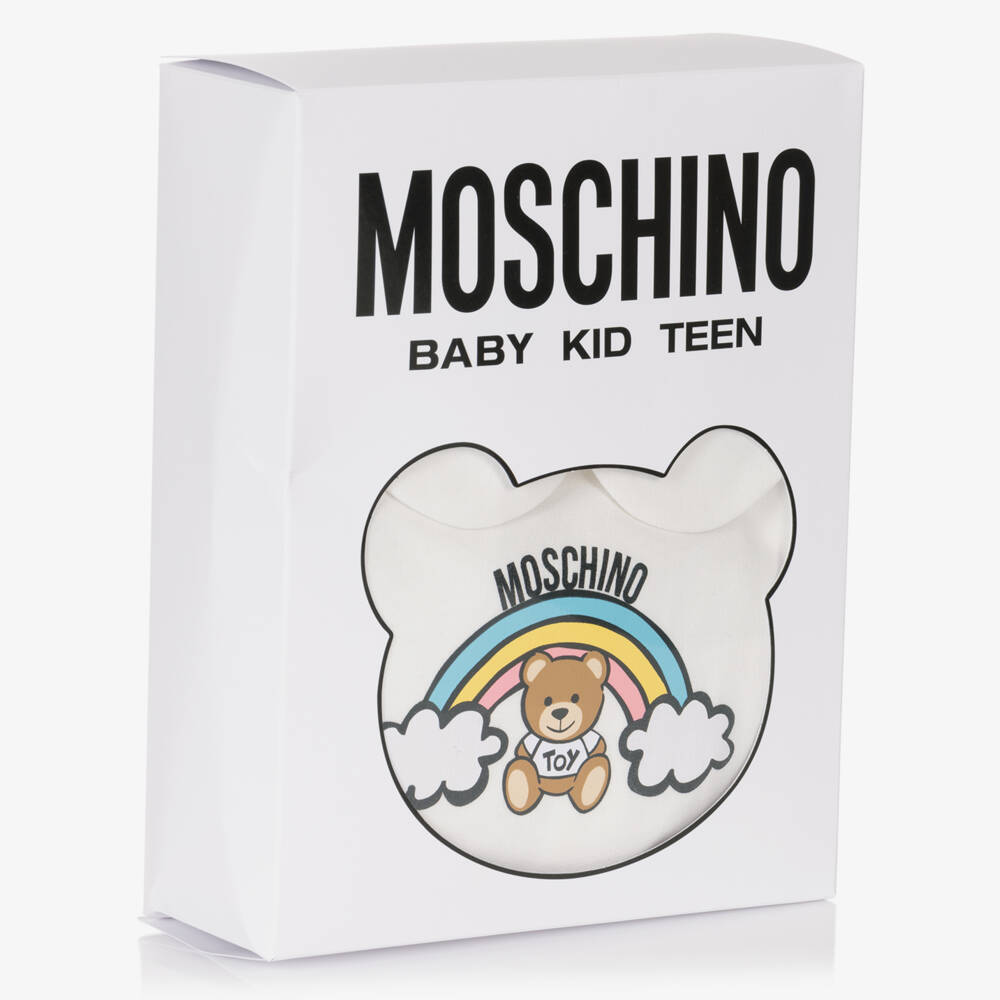 Moschino-Ivory Bear & Rainbow Cotton Babysuit Gift Set | Childrensalon