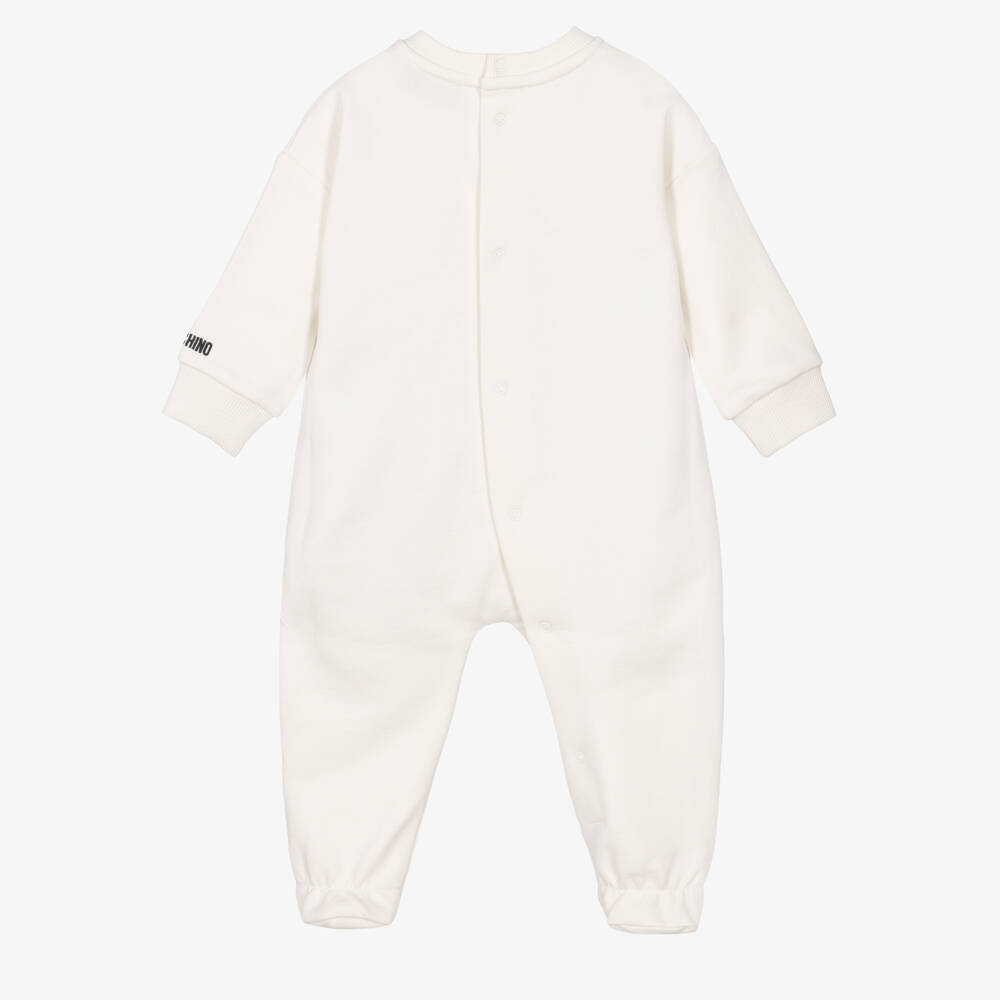 Moschino-Ivory Cotton Babygrow with Embroidered Bear | Childrensalon
