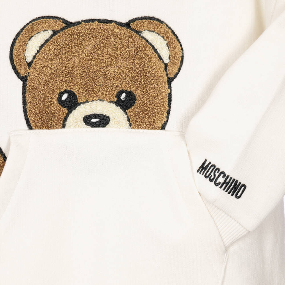 Moschino-Ivory Cotton Babygrow with Embroidered Bear | Childrensalon