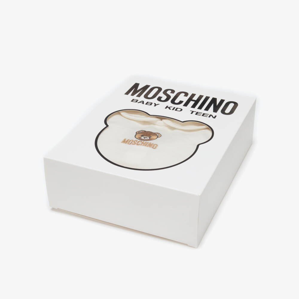 Moschino-Ivory Cotton Babygrow with Embroidered Teddy Bear Logo | Childrensalon