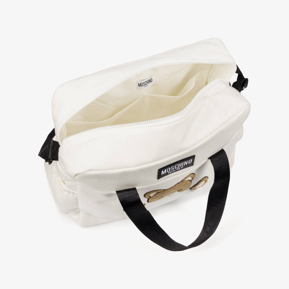 Moschino-Ivory Cotton Changing Bag with Peeking Teddy Bear (42cm) | Childrensalon