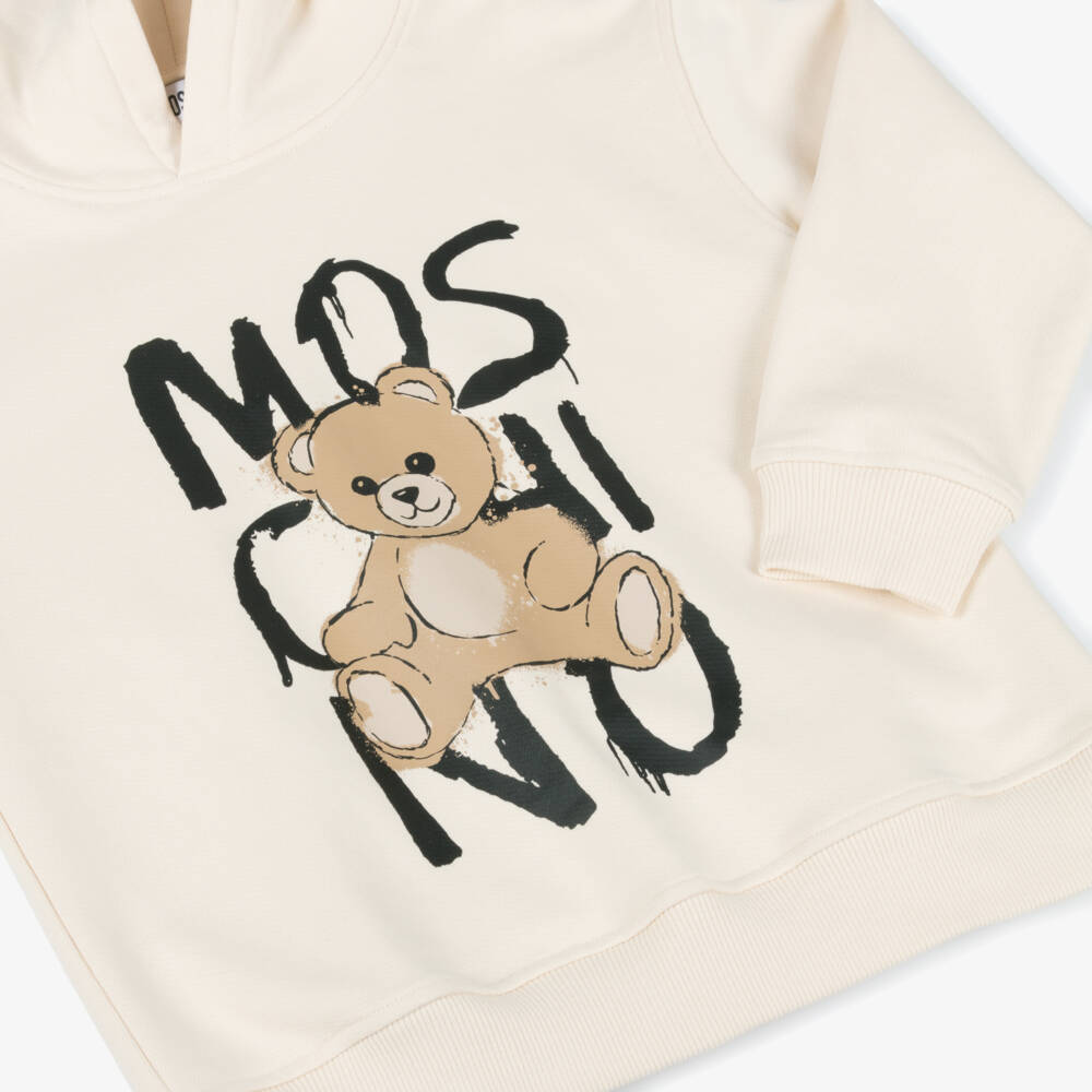 Moschino-Ivory Cotton Graffiti Teddy Bear Hoodie | Childrensalon