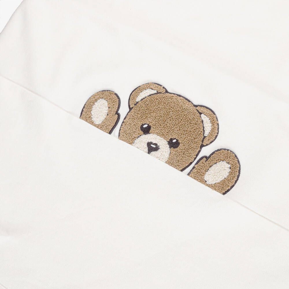 Moschino-Ivory Cotton Jersey Blanket with Peeking Teddy (70cm) | Childrensalon