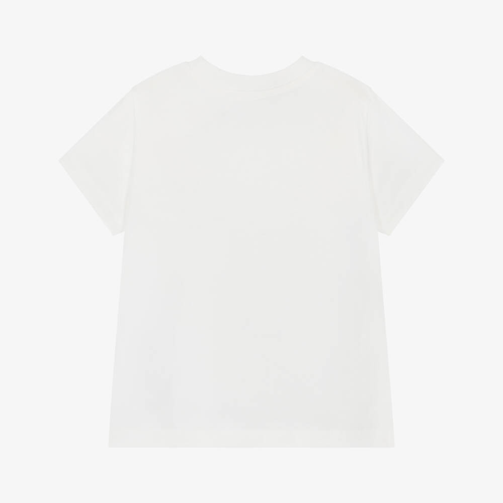 Moschino-Ivory Cotton Jersey T-Shirt with Embroidered Teddy Bear Logo | Childrensalon