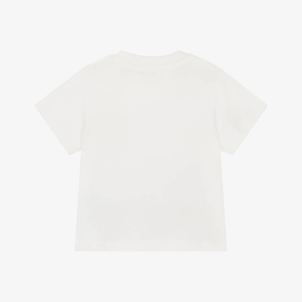 Moschino-Ivory Cotton Jersey T-Shirt with Teddy Bear Logo Motif | Childrensalon