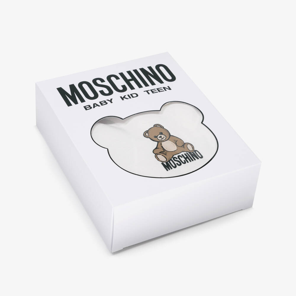 Moschino-طقم أفارول قطن جيرسي بشعار الدب تيدي لون عاجي | Childrensalon