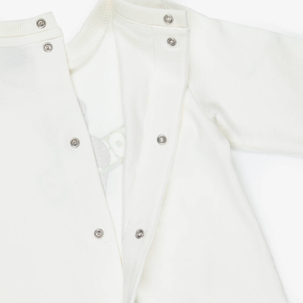 Moschino-Ivory Cotton Piqué Babygrow with Teddy Bear Logo | Childrensalon