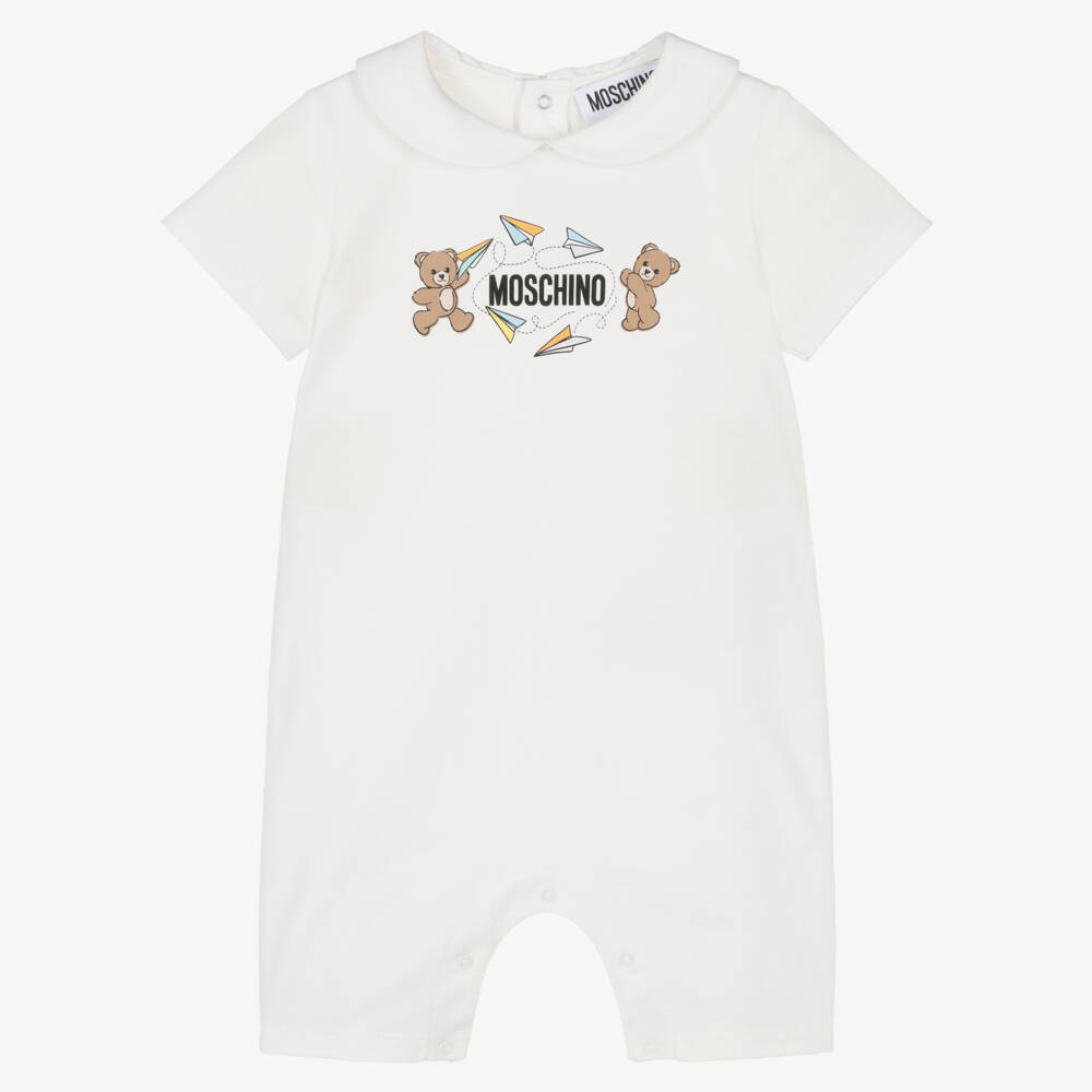 Moschino-Ivory Cotton Shortie with Playful Teddy Bear Logo Print | Childrensalon