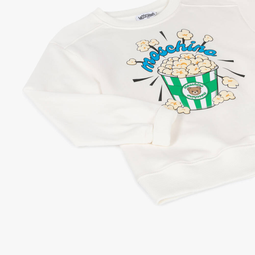 Moschino-Ivory Cotton Sweatshirt with Popcorn Graphic | Childrensalon