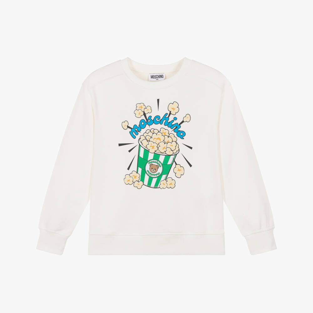 Moschino-Ivory Cotton Sweatshirt with Popcorn Graphic | Childrensalon
