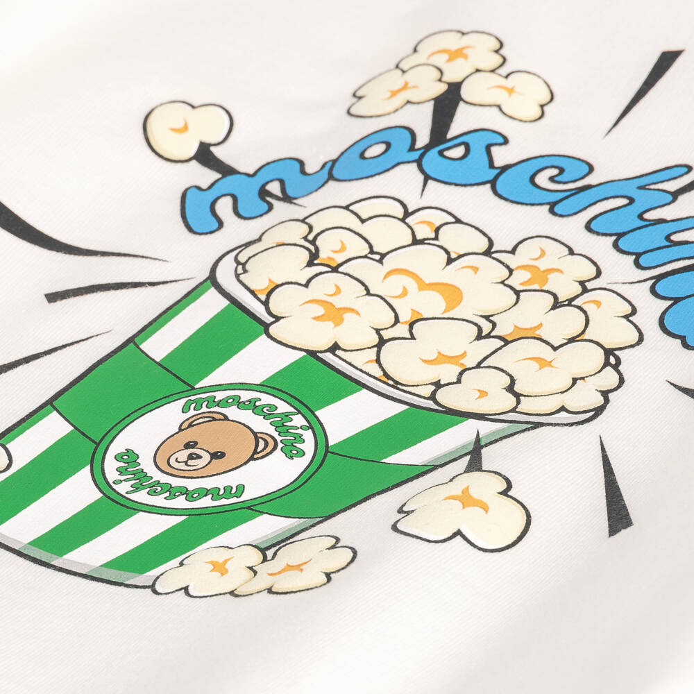 Moschino-Ivory Cotton Sweatshirt with Popcorn Graphic | Childrensalon