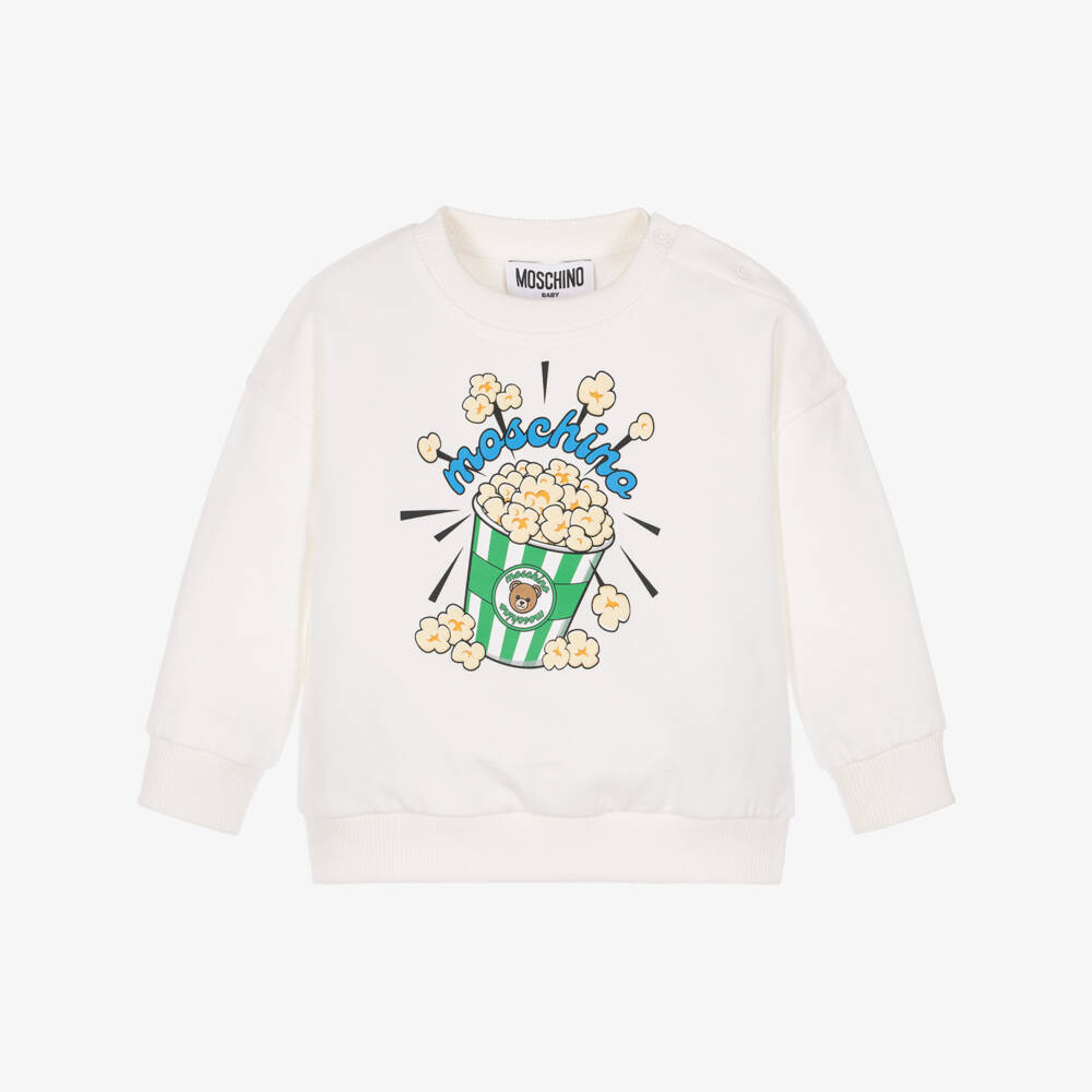 Moschino-Ivory Cotton Sweatshirt with Popcorn Graphic | Childrensalon