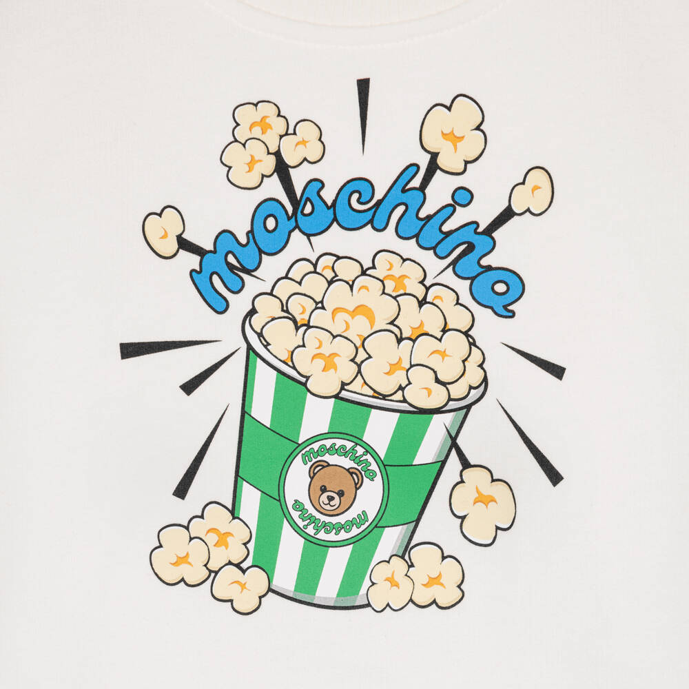 Moschino-Ivory Cotton Sweatshirt with Popcorn Graphic | Childrensalon