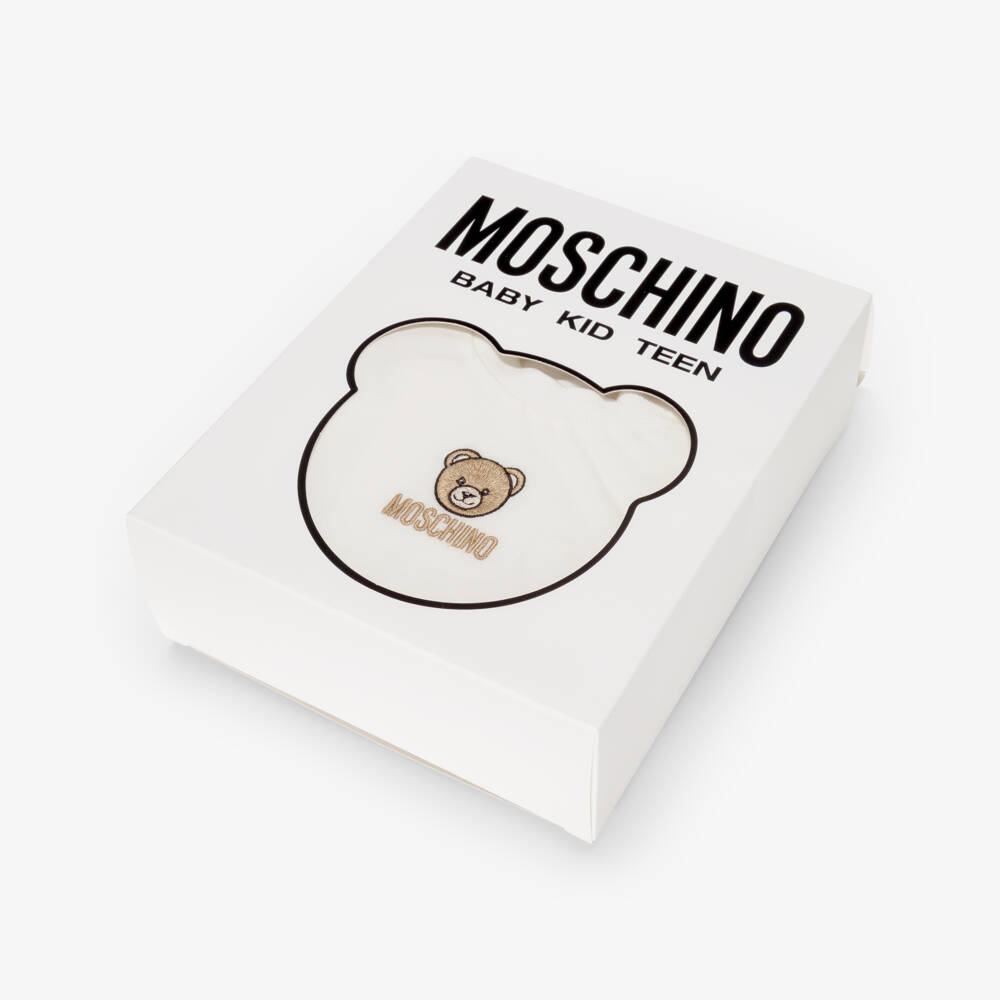 Moschino-تيشيرت قطن مطرز بشعار الدب تيدي لون عاجي | Childrensalon