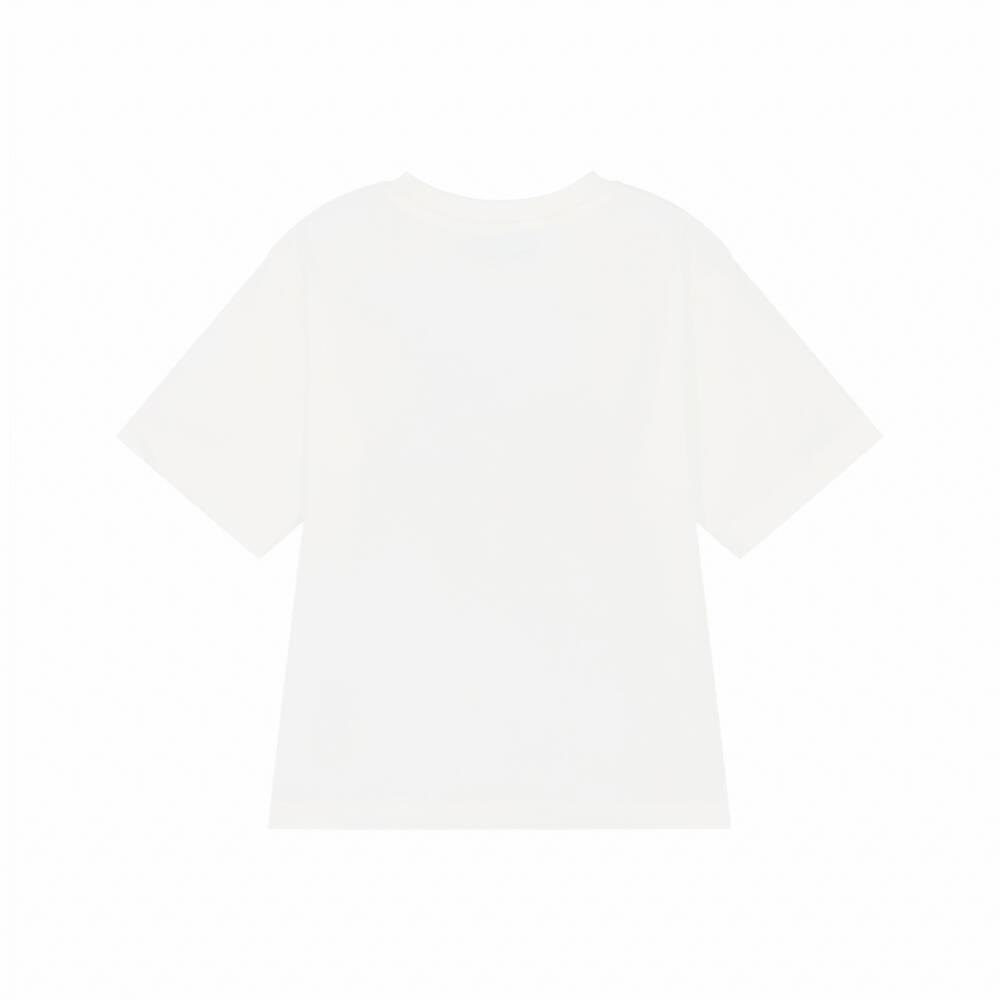 Moschino-Ivory Cotton T-Shirt with Triple Logo | Childrensalon