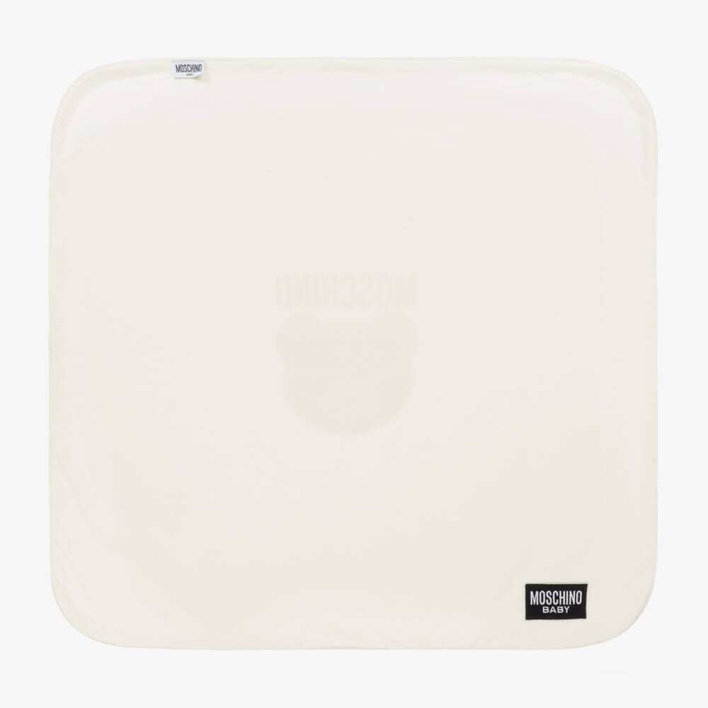 Moschino-Ivory Cotton Teddy Bear Blanket (72cm) | Childrensalon