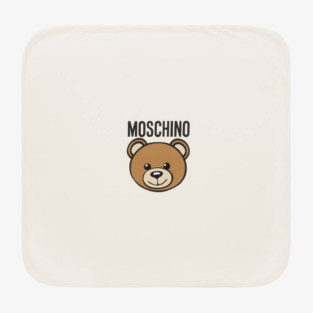 Moschino-Ivory Cotton Teddy Bear Blanket (72cm) | Childrensalon