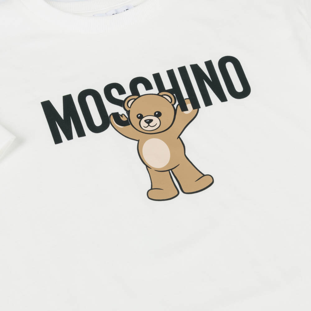 Moschino-تيشيرت ماكسي بشعار الدب تيدي قطن لون عاجي | Childrensalon