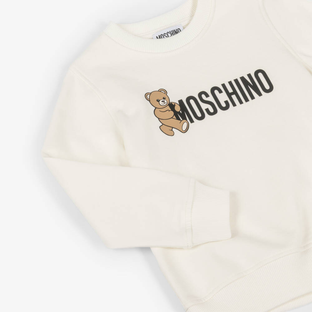 Moschino-سويتشيرت بطبعة دب تيدي قطن لون عاجي | Childrensalon