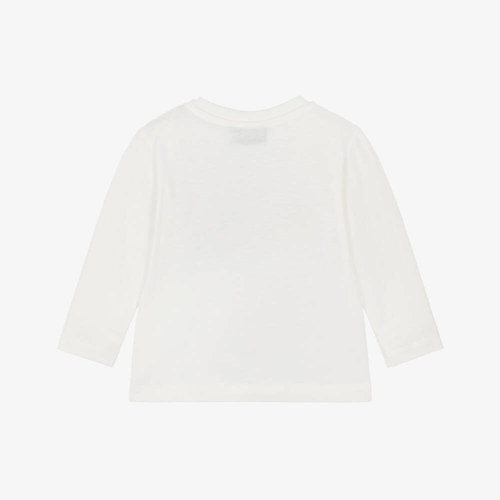 Moschino-Ivory Cotton Teddy Bear Top with Colourful Logo | Childrensalon