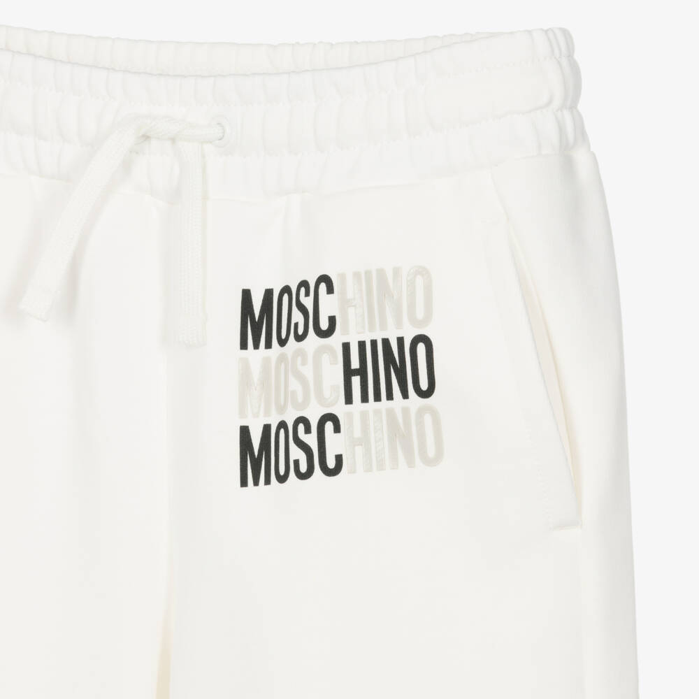 Moschino-Ivory Cotton Triple Logo Joggers | Childrensalon