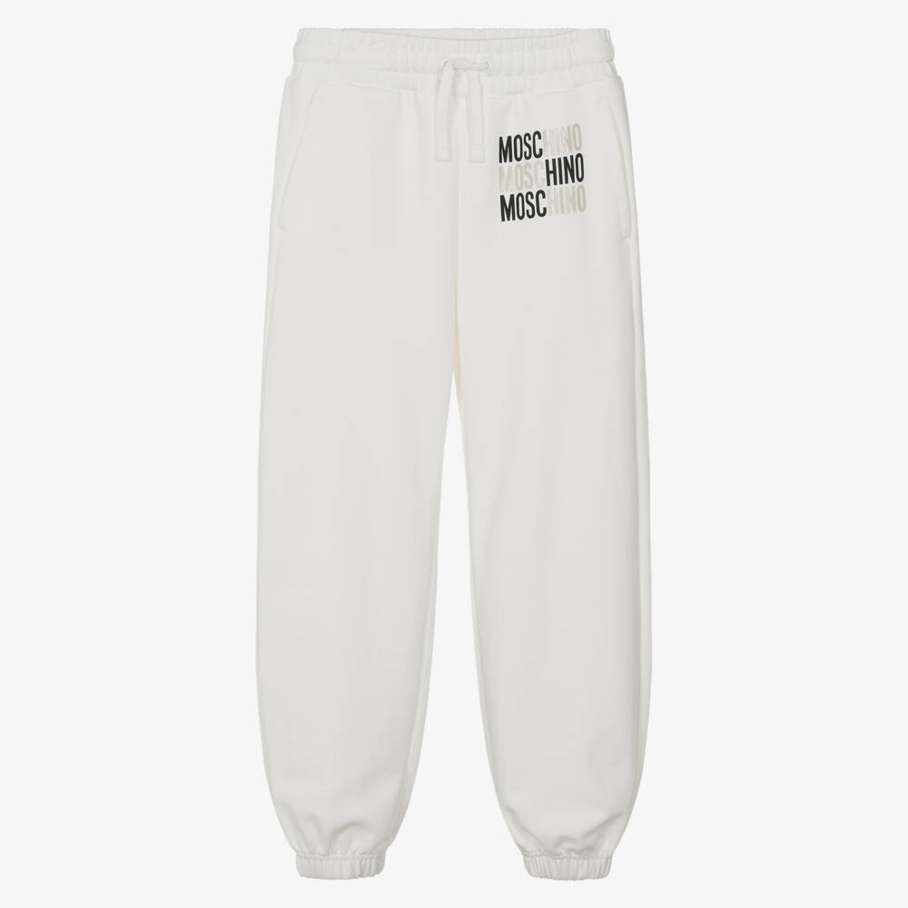 Moschino-Ivory Cotton Triple Logo Joggers | Childrensalon