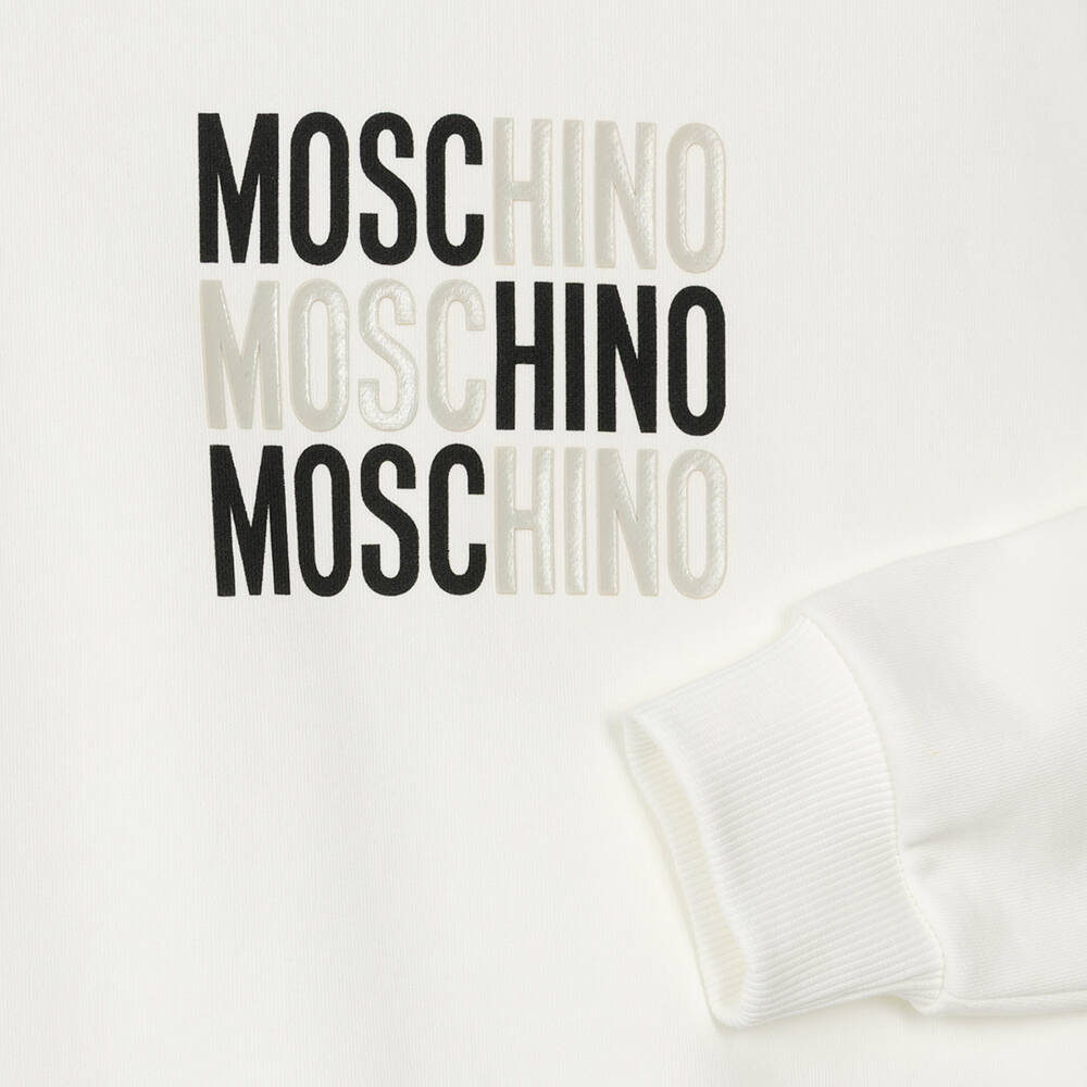 Moschino-Свитшот кремовый хлопковый с тройным логотипом | Childrensalon