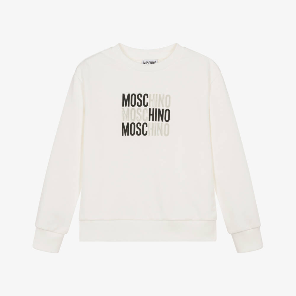 Moschino-Ivory Cotton Triple Stacked Logo Sweatshirt | Childrensalon