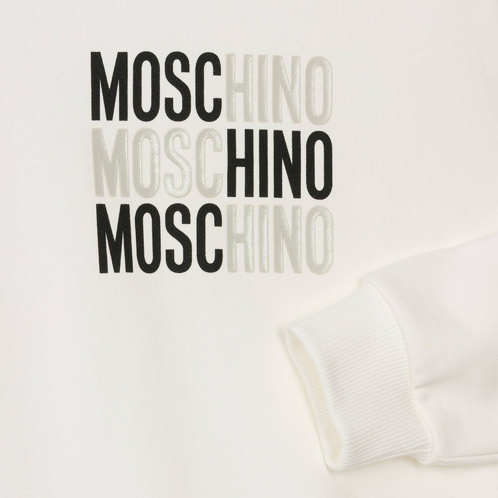 Moschino-Ivory Cotton Triple Stacked Logo Sweatshirt | Childrensalon