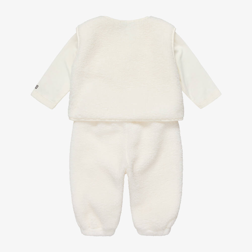 Moschino-Ivory Sherpa Gilet & Trouser Set with Teddy Bear Motif | Childrensalon