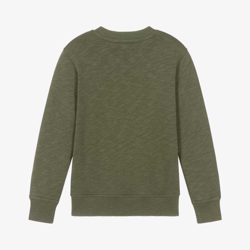 Moschino-Khaki Green Cotton 3 Bears Logo Sweatshirt | Childrensalon