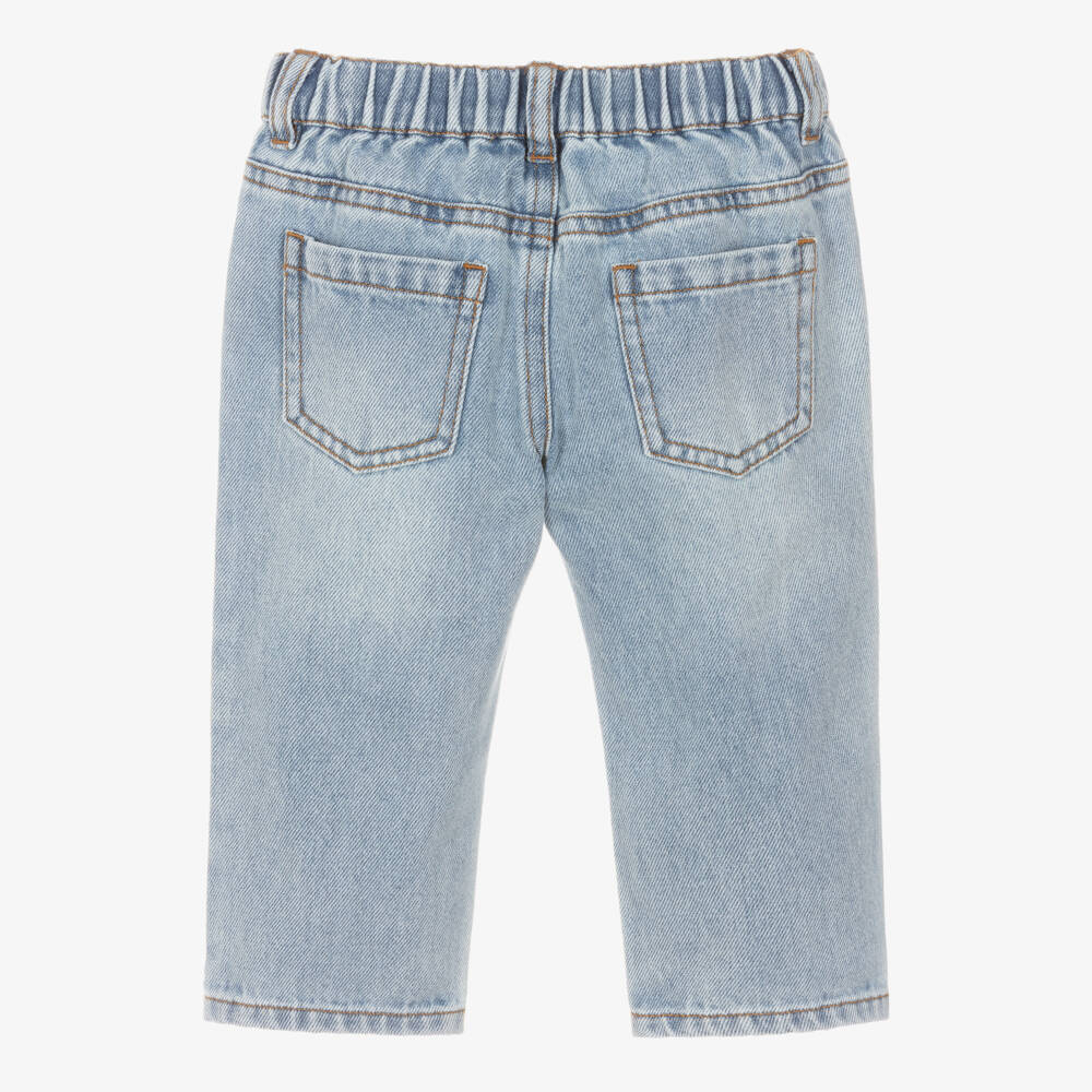 Moschino-Light Blue Wash Denim Jeans with Teddy Patch | Childrensalon