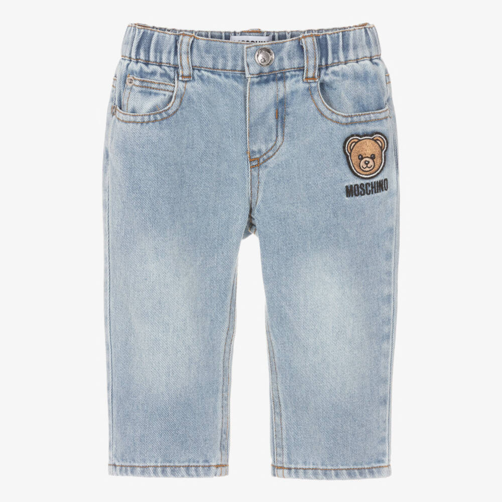 Moschino-Light Blue Wash Denim Jeans with Teddy Patch | Childrensalon
