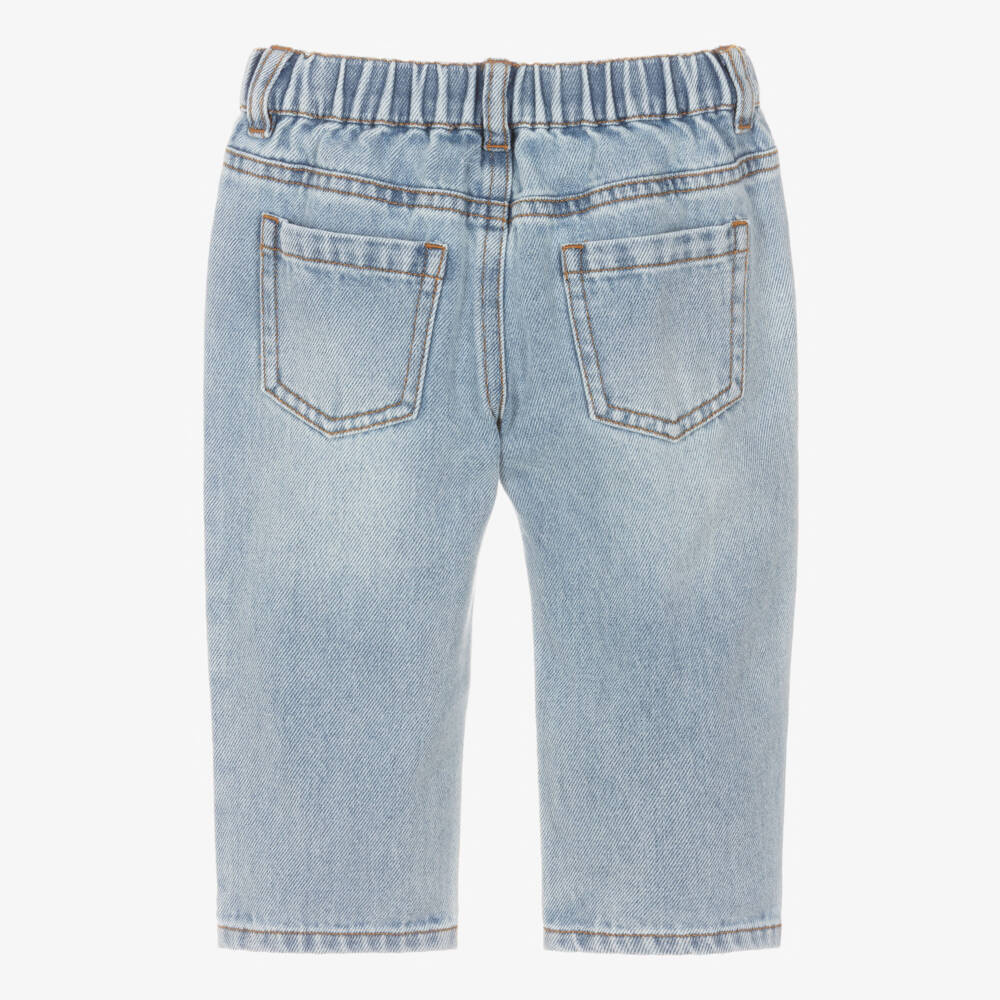 Moschino-Light Blue Wash Denim Jeans with Teddy Patch | Childrensalon