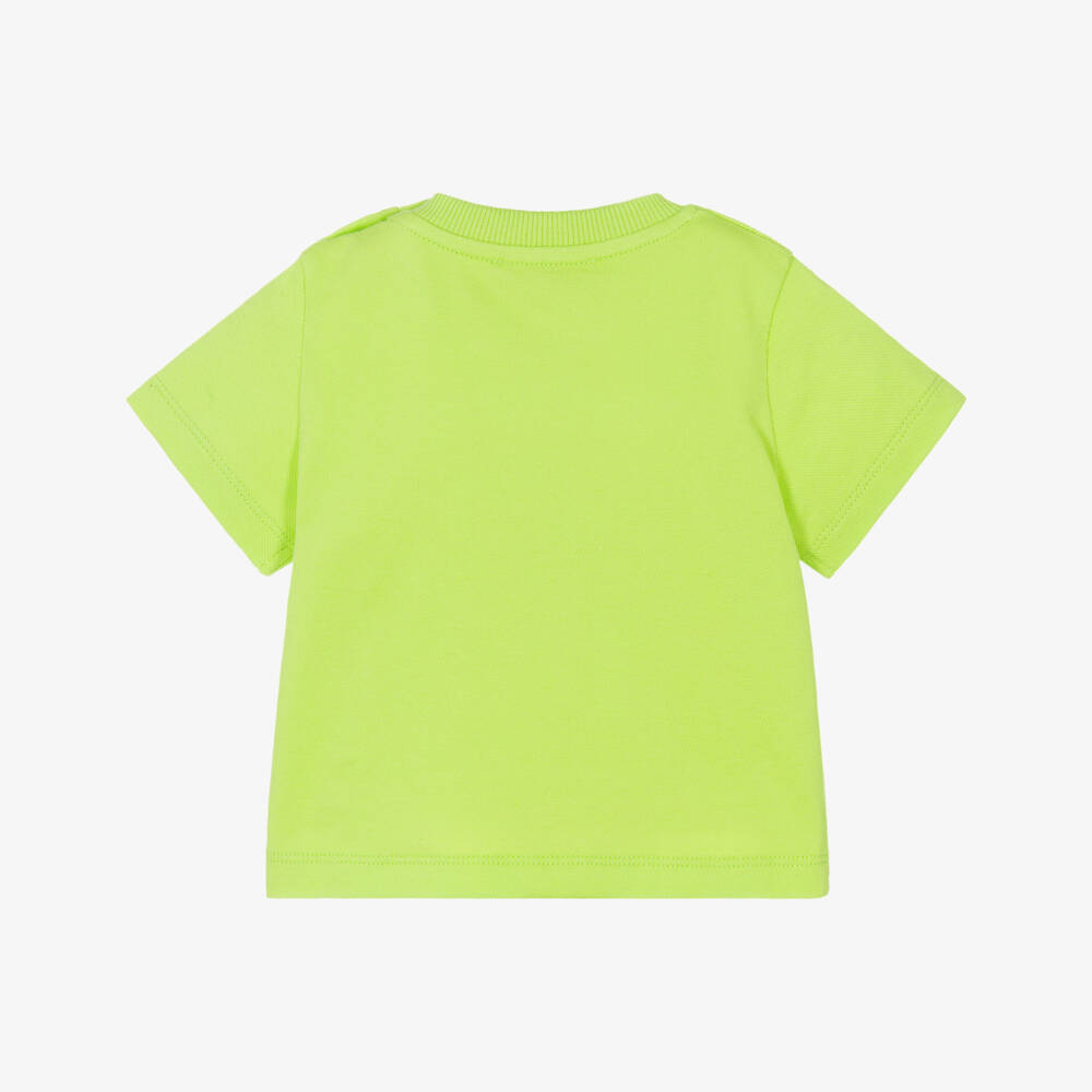 Moschino-Lime Green Cotton Pique Teddy Bear T-Shirt | Childrensalon