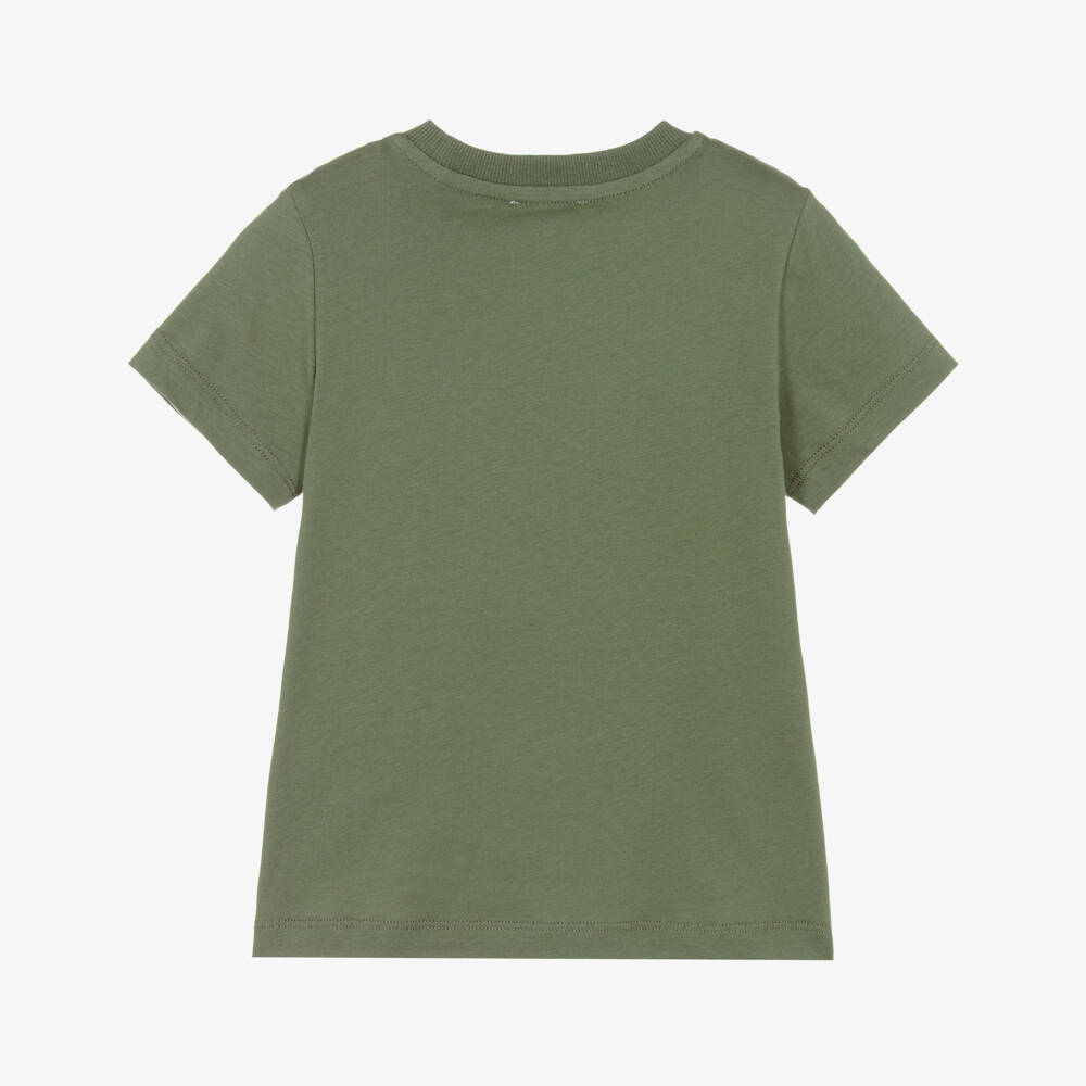 Moschino-Moss Green Cotton Circular Logo T-Shirt | Childrensalon