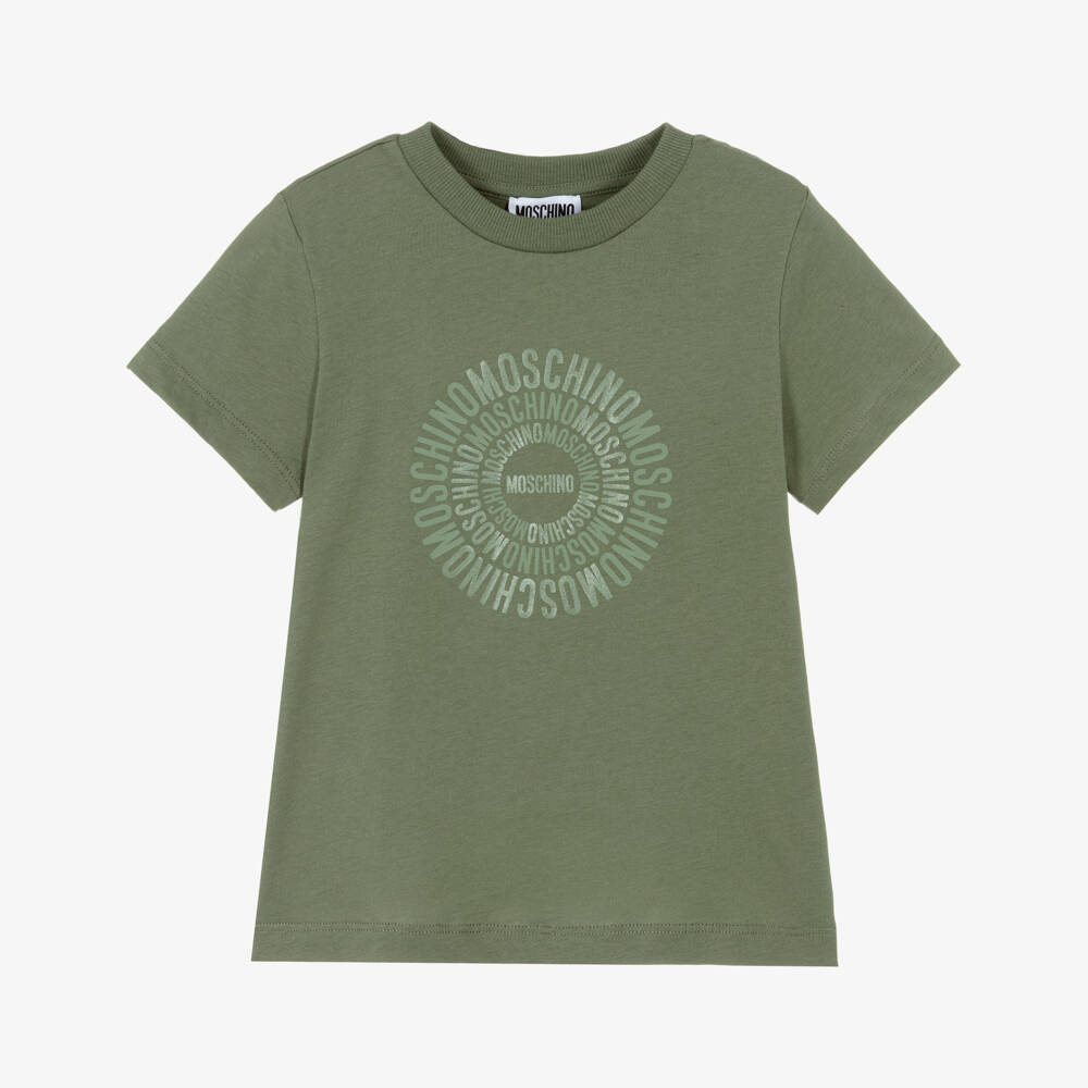 Moschino-Moss Green Cotton Circular Logo T-Shirt | Childrensalon