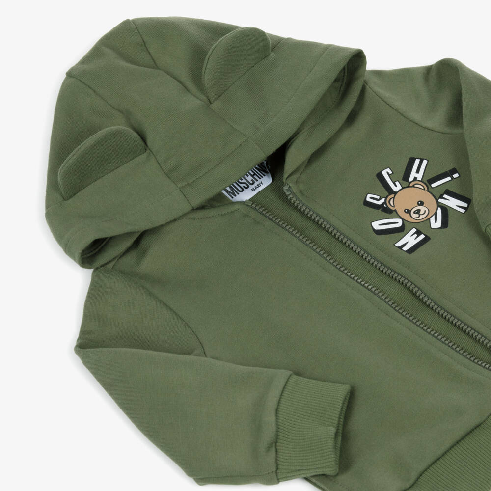 Moschino-Moss Green Cotton Teddy Bear Logo Tracksuit | Childrensalon