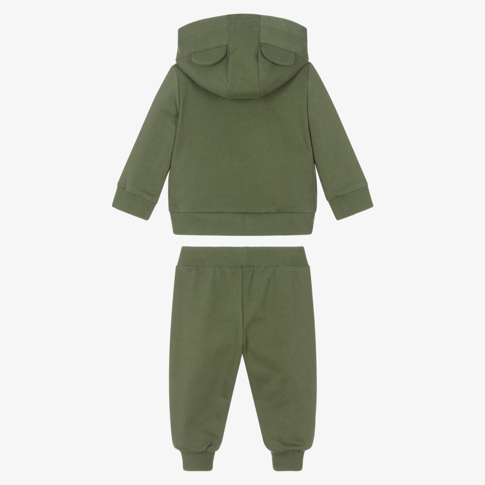 Moschino-Moss Green Cotton Teddy Bear Logo Tracksuit | Childrensalon