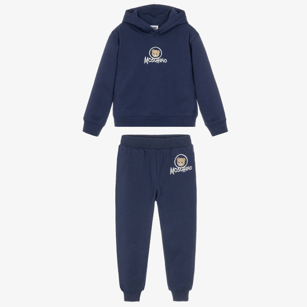 Moschino-Navy Blue Bear Graphic Tracksuit in Cotton Jersey | Childrensalon