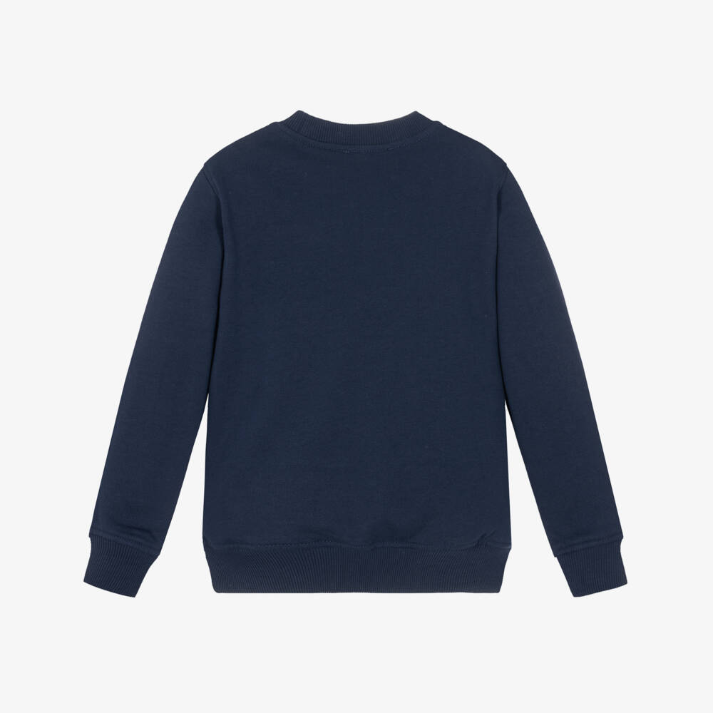 Moschino-Navy Blue Brushback Cotton Sweatshirt with Bear Logo | Childrensalon