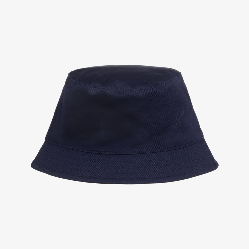 Moschino-Navy Blue Cotton Bucket Hat with Teddy Bear Logo | Childrensalon
