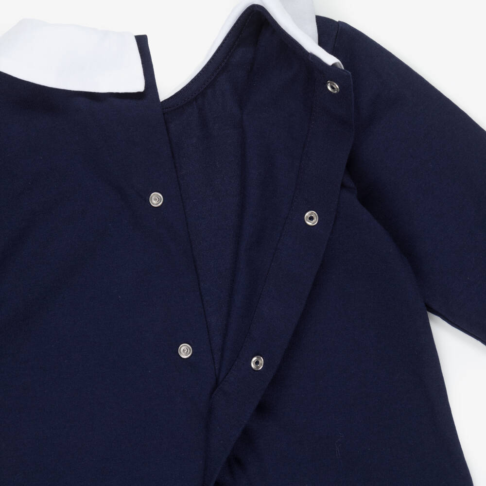 Moschino-Navy Blue Cotton Jersey Babysuit & Hat Set | Childrensalon