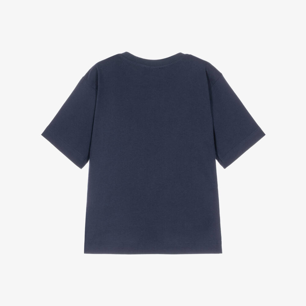 Moschino-Navy Blue Cotton Jersey T-Shirt with Bear Graphic | Childrensalon