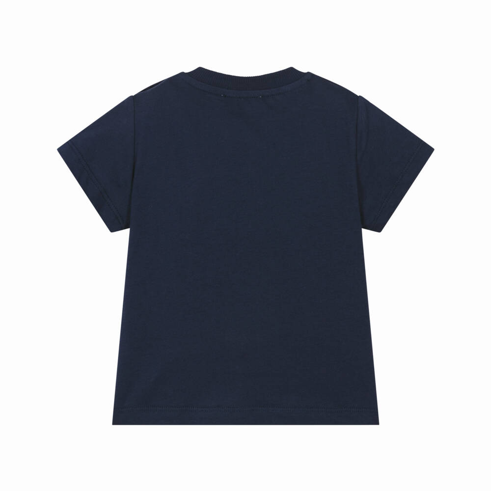 Moschino-Navy Blue Cotton T-Shirt with Teddy Bear Logo | Childrensalon