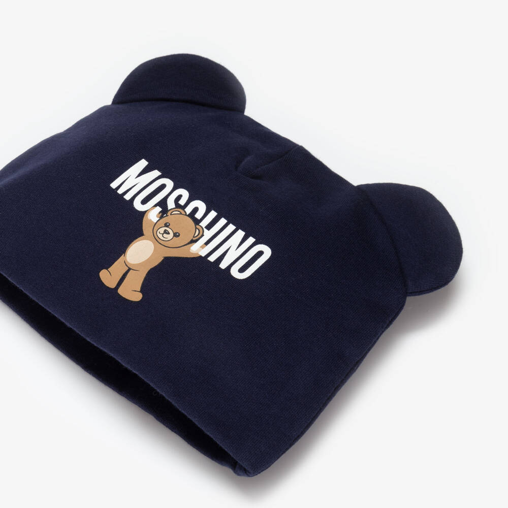 Moschino-Navy Blue Cotton Teddy Bear Hat | Childrensalon
